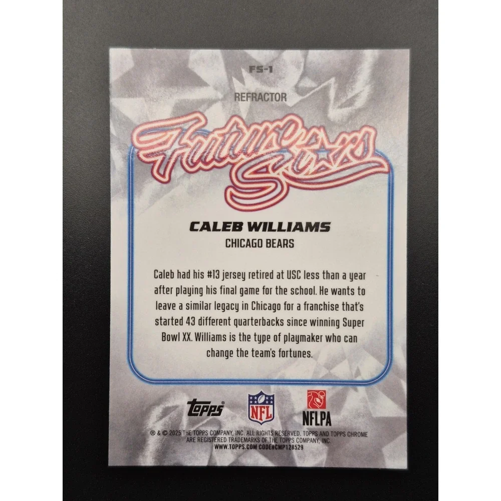 2025 Topps Chrome Caleb Williams #FS-1 Future Stars Refractor Chicago Bears
